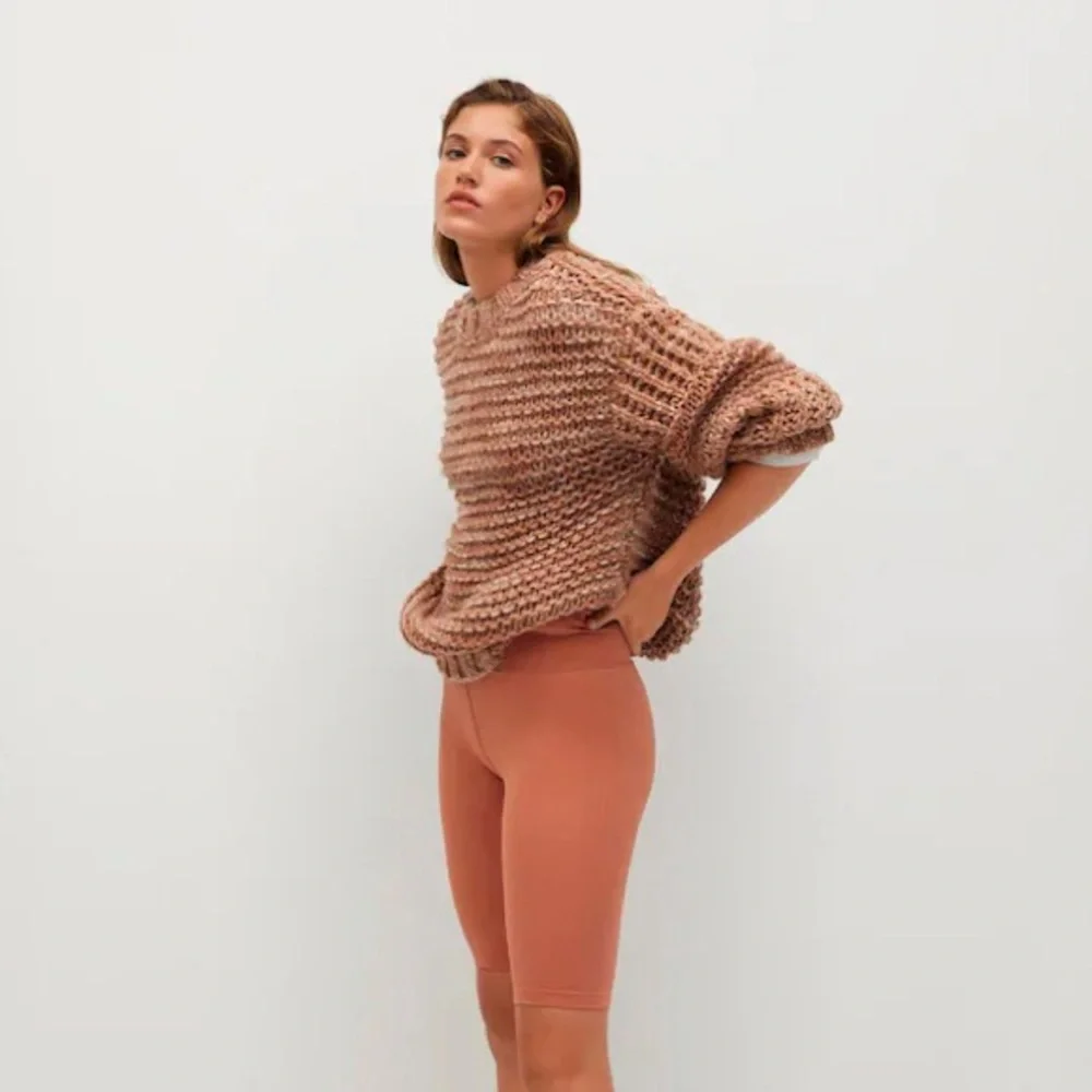 Mango MNG Chunky Knit Wool Blend Knit Sweater in Tan